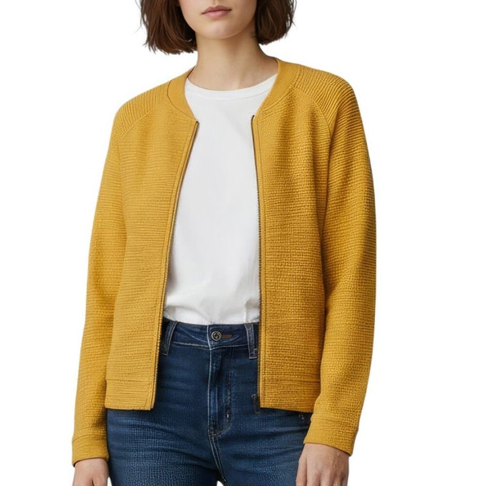 Nordstrom CASLON Yellow Zip Front Light Textured Jacket Petite Small